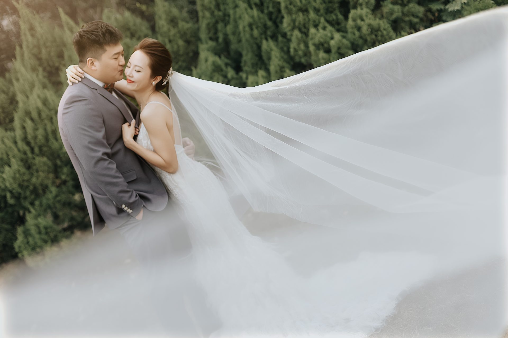 高雄婚紗攝影 頭紗飛揚於果園