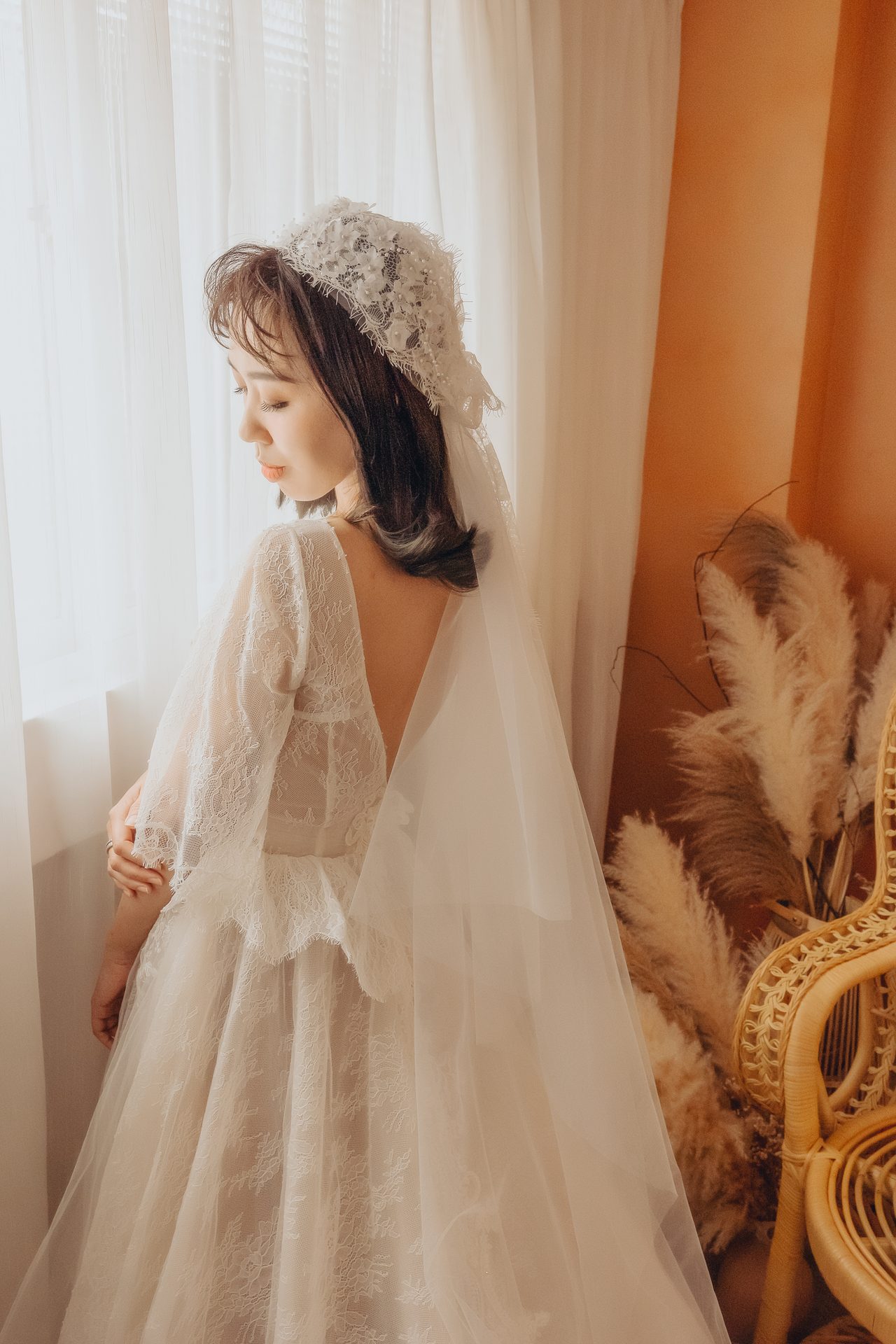 高雄婚紗攝影 頭紗背影純白婚紗
