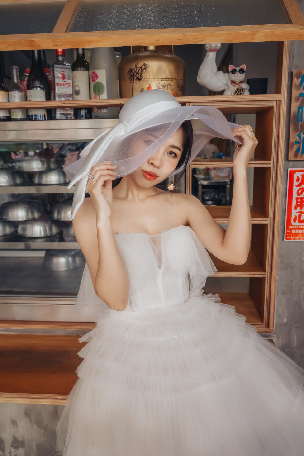 高雄婚紗攝影 白色寬帽純白婚紗